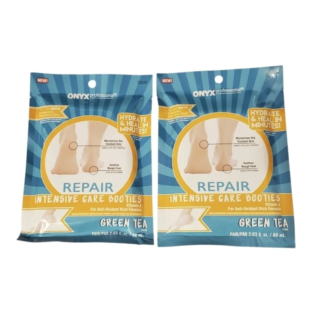 New Onyx Professional Intensive Repair Foot Booties Rough Feet Green Tea 2 Pk